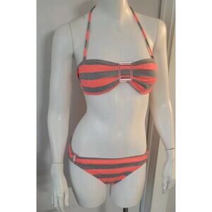 The Bikini Lab 2 Piece Triangle Bikini Pink/Gray Women's S Top M Bottoms